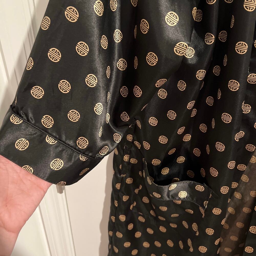 Robert Louis Silk Blend Polka Dots Long Sleeve Longline Robe Black Women's OS - Picture 2 of 3